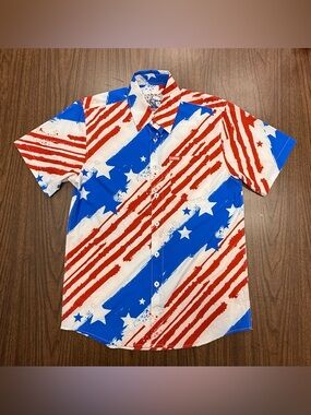 Dixxon “Merica” Patriotic Stars & Stripes Short-Sleeve Shirt - Blue/Red/White